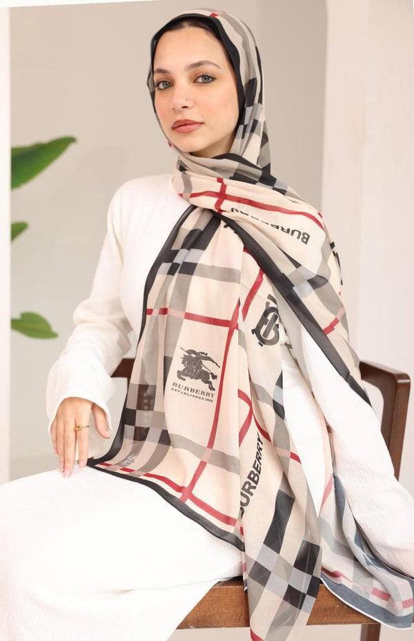 Royal Heritage Check Scarf – Beige, Red & Black Edition