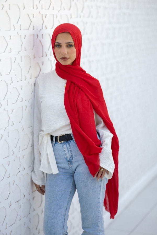 Cotton Sponge Scarf – Bold Red
