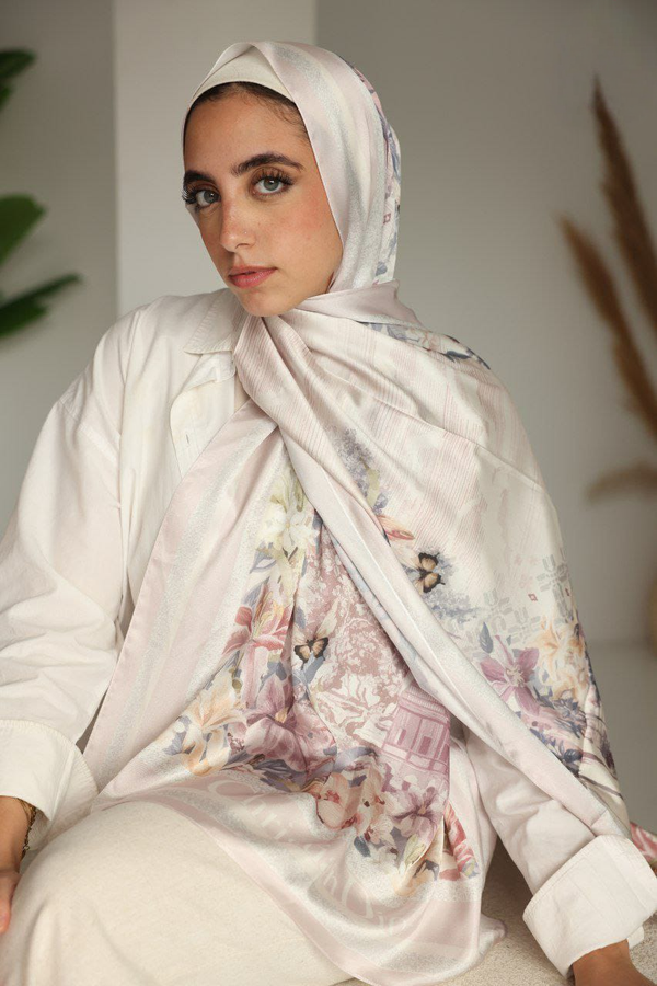 Blush Garden - Soft Bloom French Satin Scarf