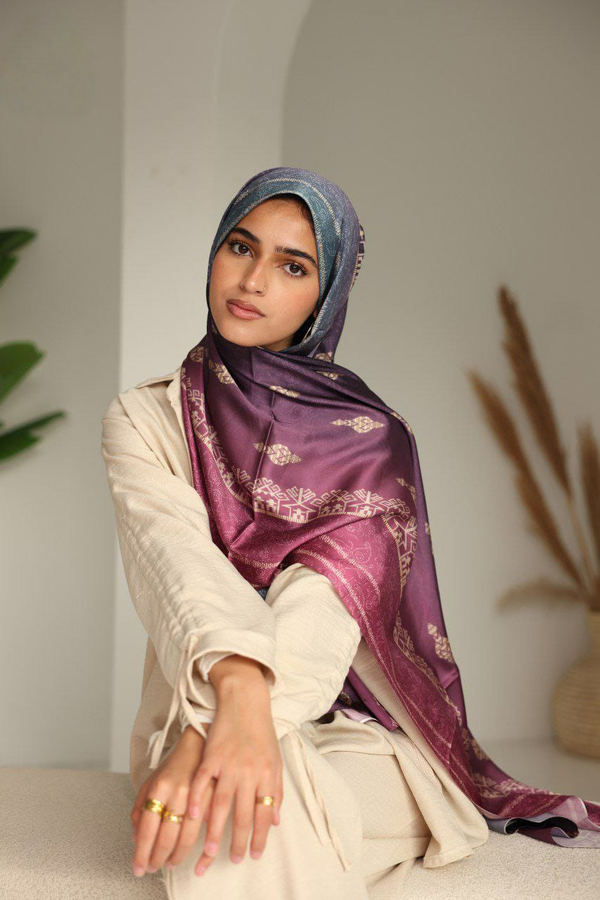 Royal Twilight - Plum & Sapphire Silk Blend Scarf