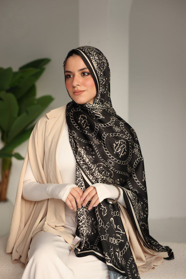 Velvet Noir - Chain & Leopard French Satin Scarf