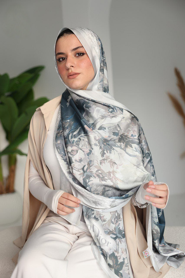 Silver Bloom - Misty Garden French Satin Scarf