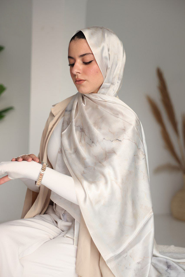 Ivory Veil - Marble Mist French Satin Scarf
