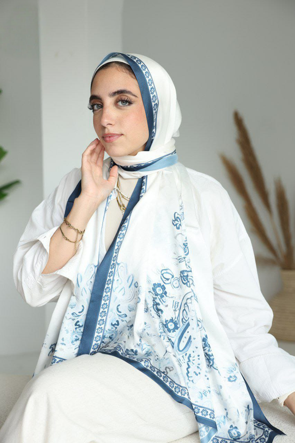 Blue Serenity - White & Sky Silk Scarf