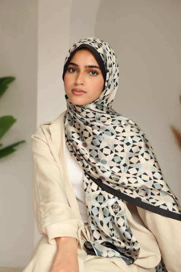 Geo Luxe - Abstract French Satin Scarf