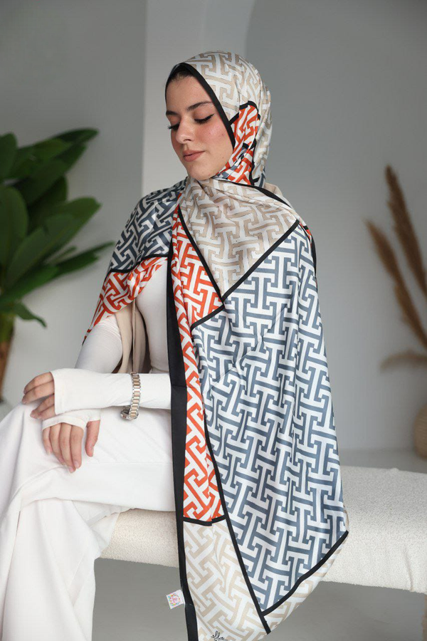 Geo Luxe - Tricolor Geometric French Satin Scarf