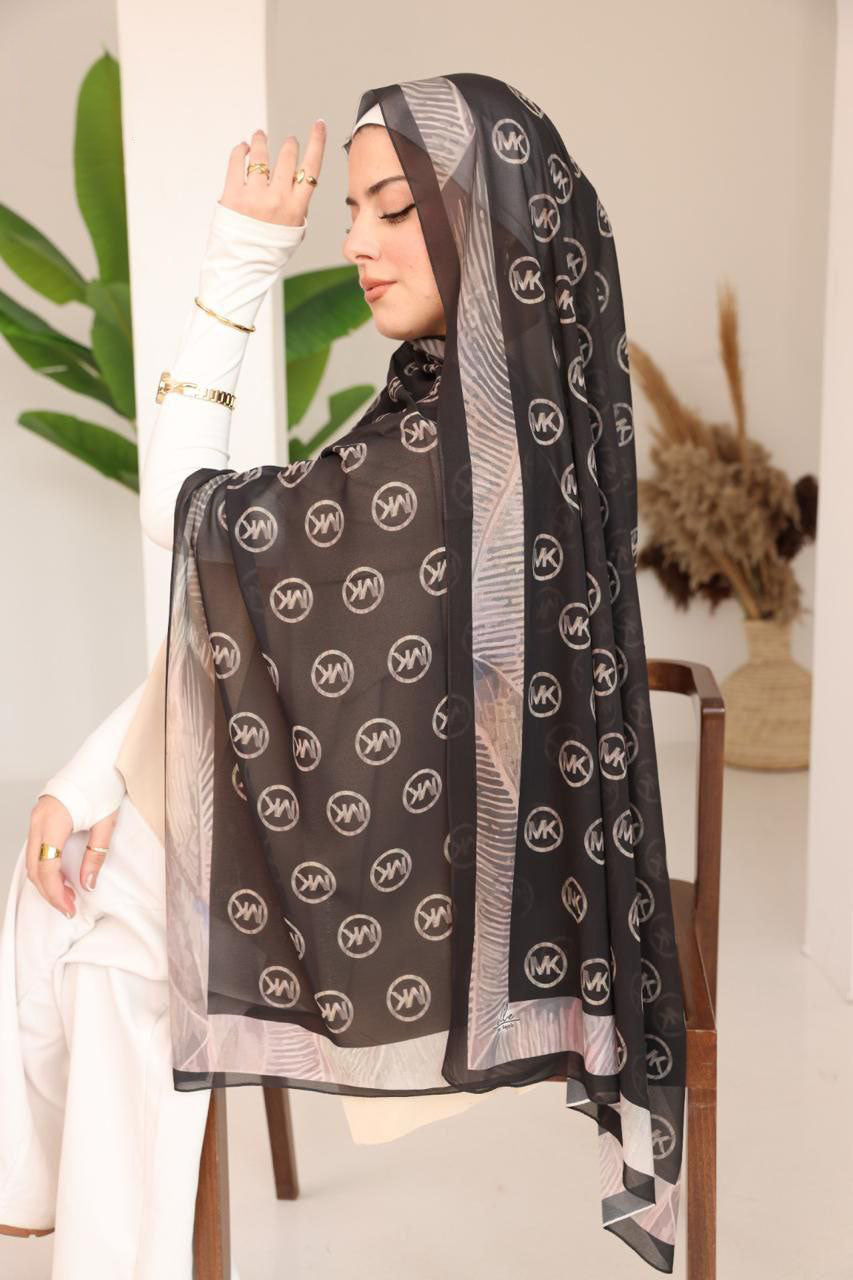 Michael Kors-Inspired Monogram Black Hijab – Sleek & Modern