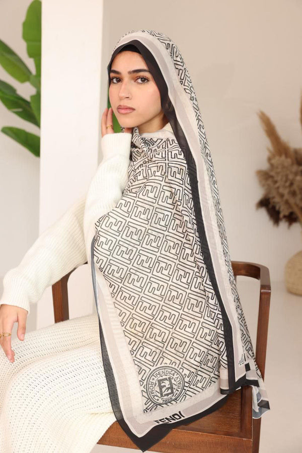 Fendi Monogram Beige & Black Hijab – Classic Elegance
