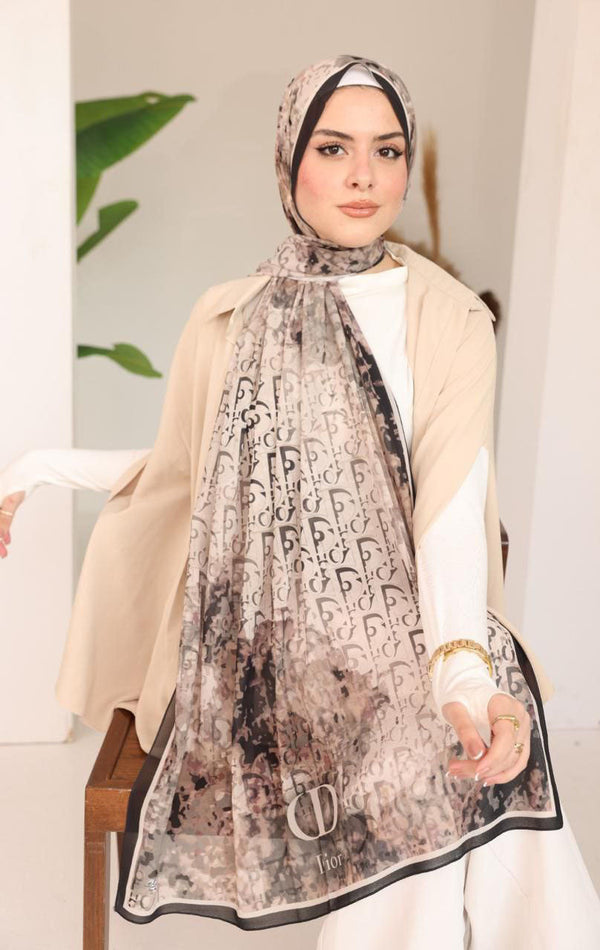 Classic Monogram Print Hijab – Luxe Taupe