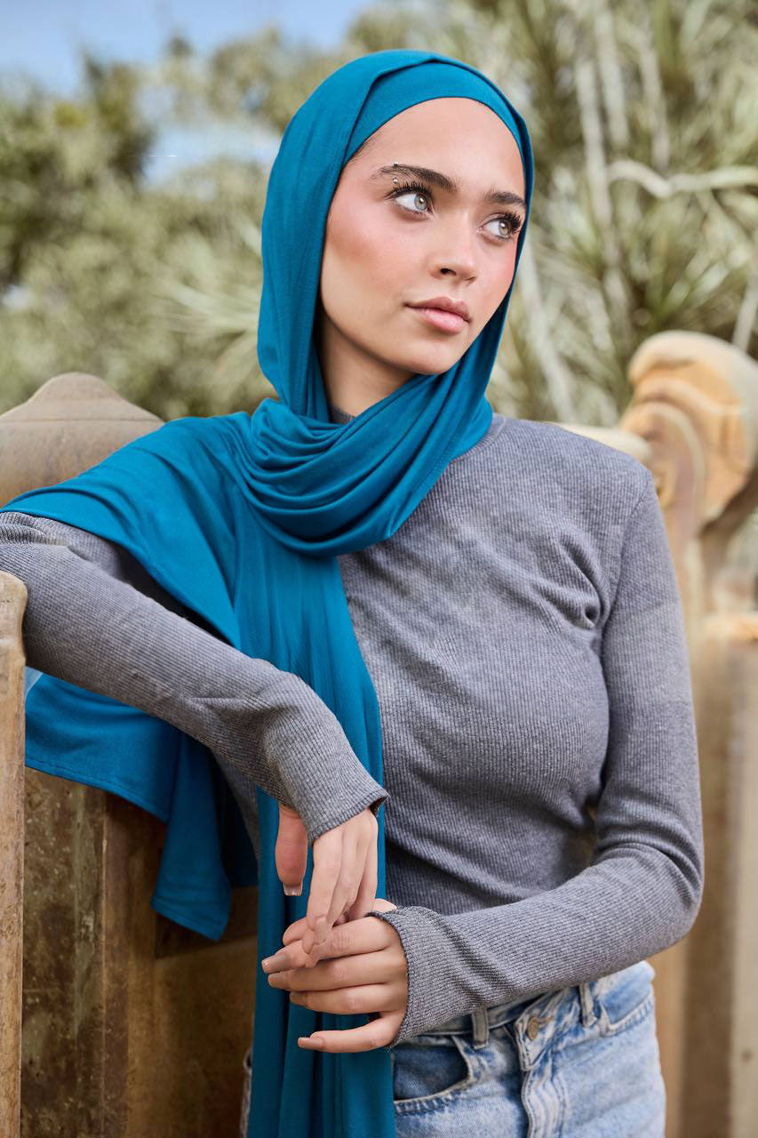 Lycra + Bandana Scarf Set - Teal Blue
