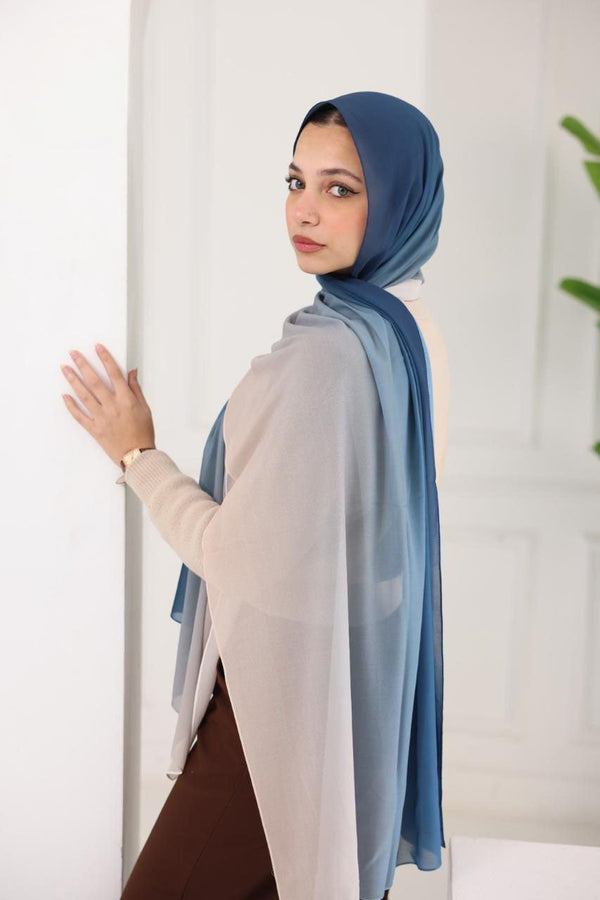 Chiffon Gradient Scarf – Ocean Steel Fade