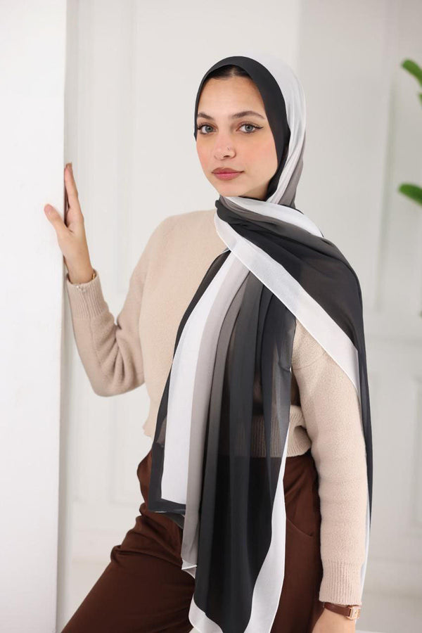 Chiffon Gradient Scarf – Black & Ice