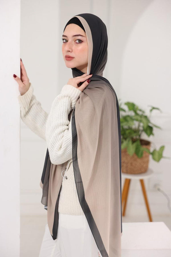 Chiffon Gradient Scarf – Sand & Ebony
