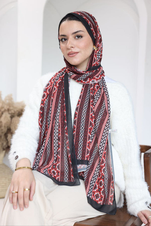 Printed Chiffon Scarf – Oriental Rouge