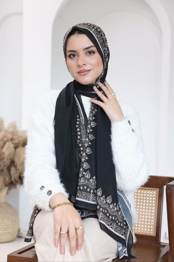 Printed Chiffon Scarf – Midnight Lace