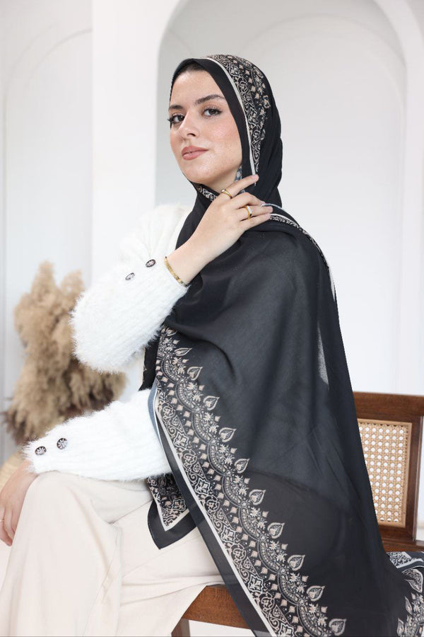 Printed Chiffon Scarf – Midnight Lace