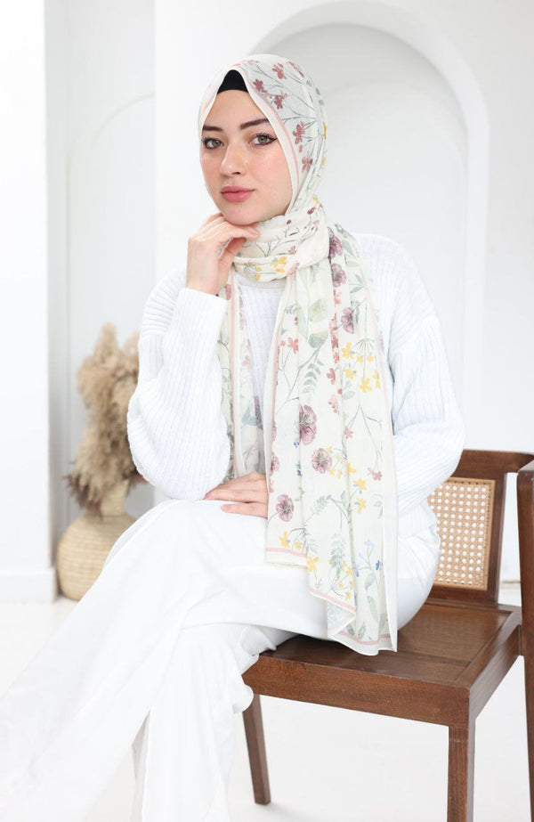 Printed Chiffon Scarf – Blossom Whispers
