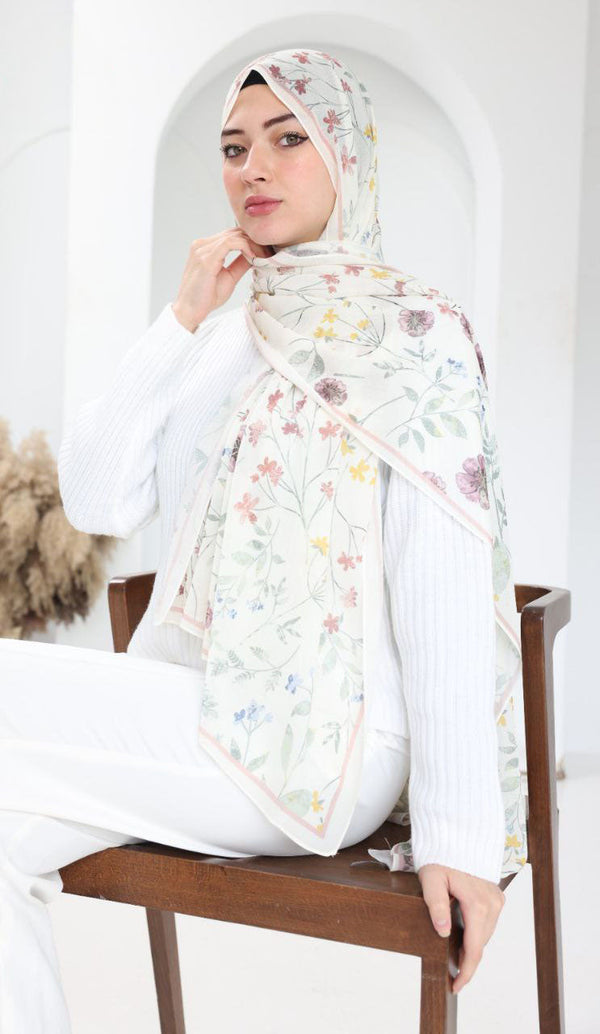 Printed Chiffon Scarf – Blossom Whispers