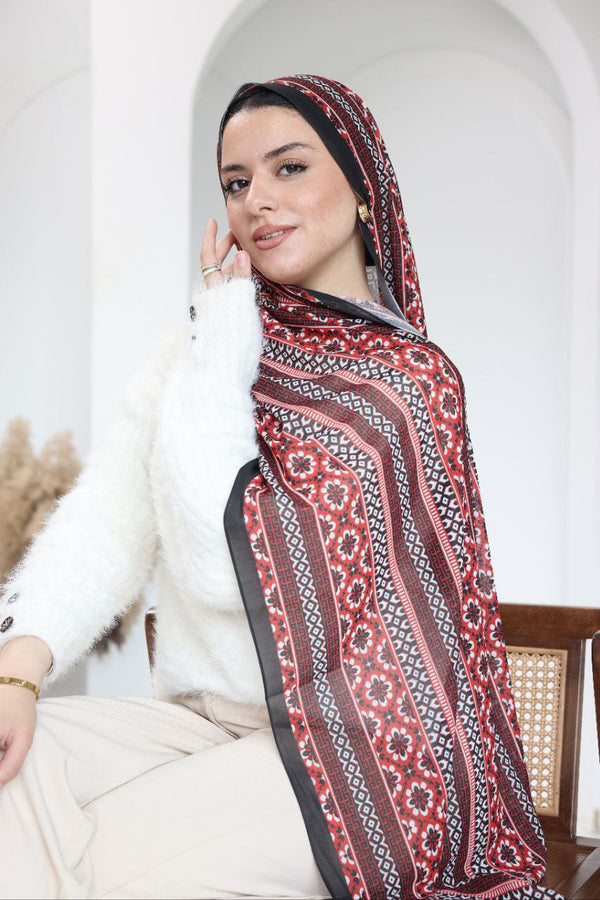 Printed Chiffon Scarf – Oriental Rouge