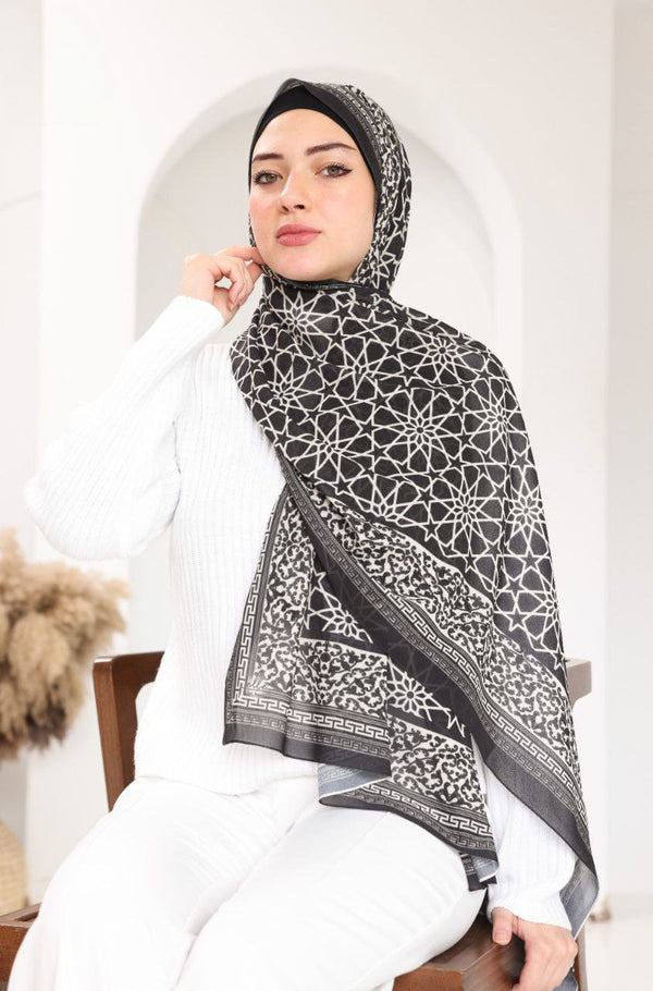 Printed Chiffon Scarf – Noir Mosaic