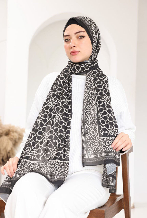 Printed Chiffon Scarf – Noir Mosaic