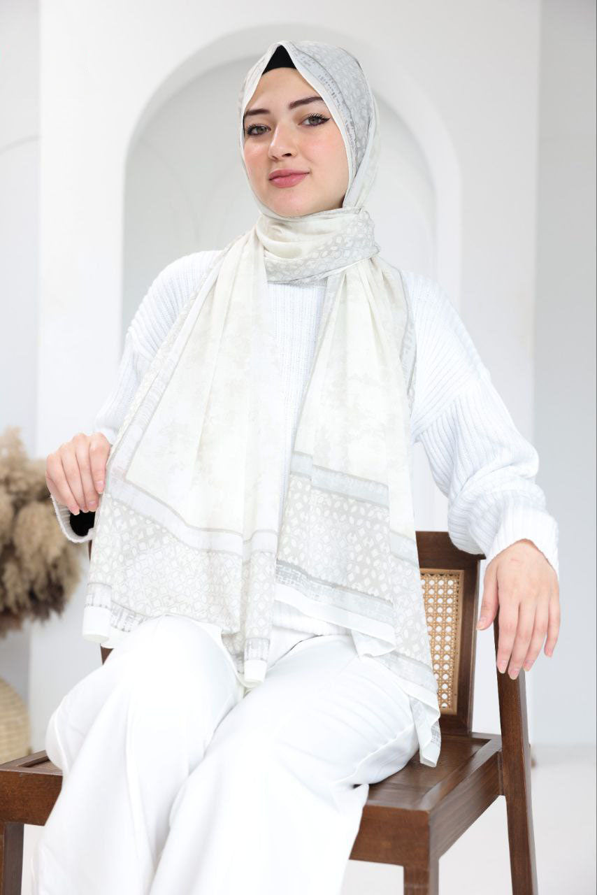Printed Chiffon Scarf – Frosted Pearl