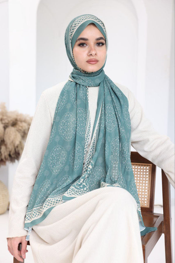 Printed Chiffon Scarf – Jade Bloom