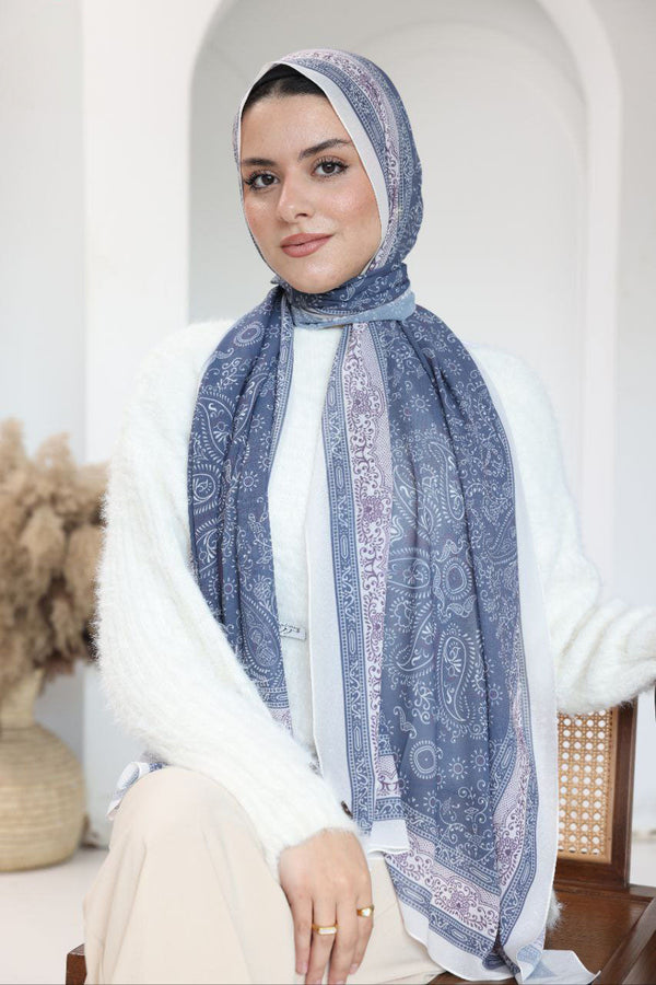 Printed Chiffon Scarf – Midnight Paisley