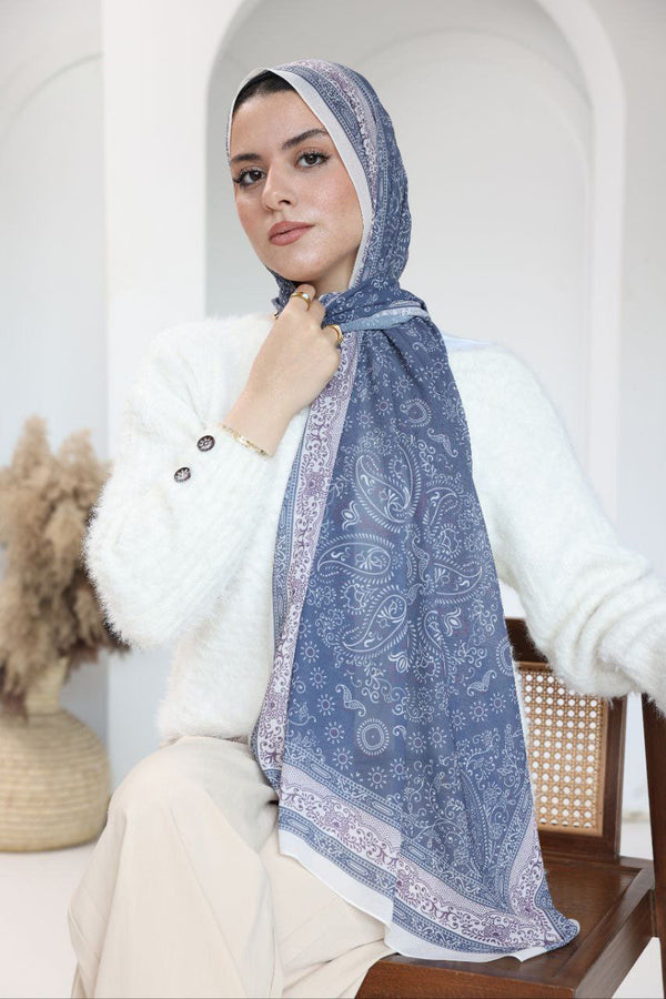 Printed Chiffon Scarf – Midnight Paisley