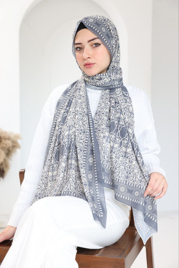 Printed Chiffon Scarf – Silver Maze