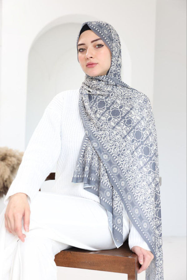 Printed Chiffon Scarf – Silver Maze