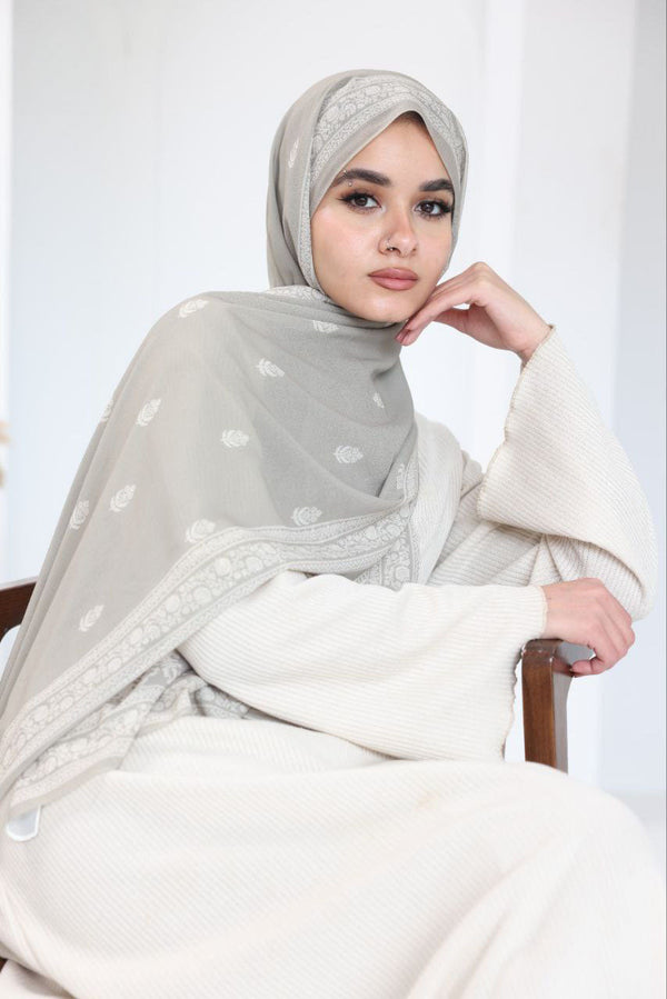 Printed Chiffon Scarf – Olive Whisper