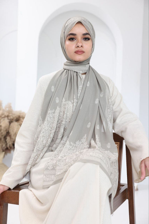 Printed Chiffon Scarf – Olive Whisper