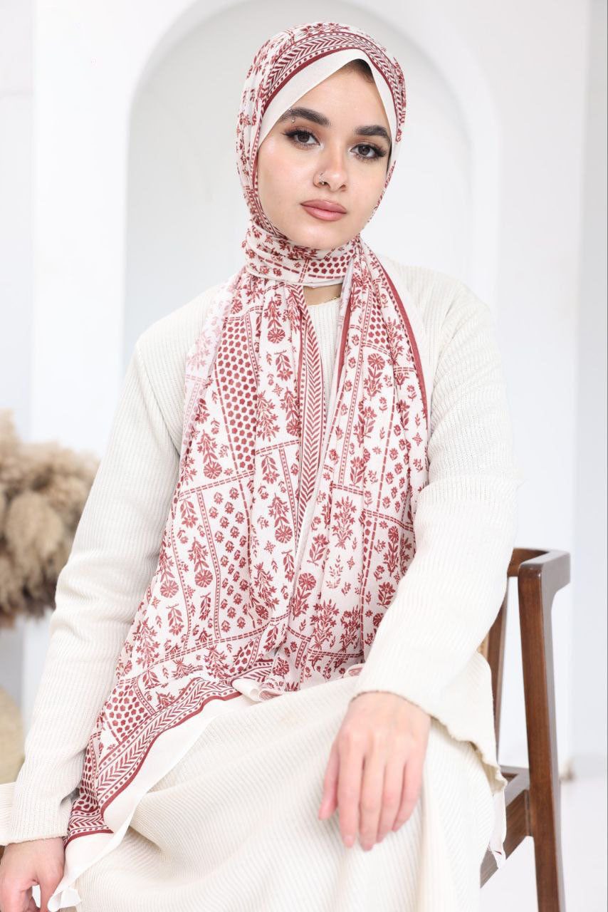 Chiffon Garden Bloom Scarf – Rustic Red