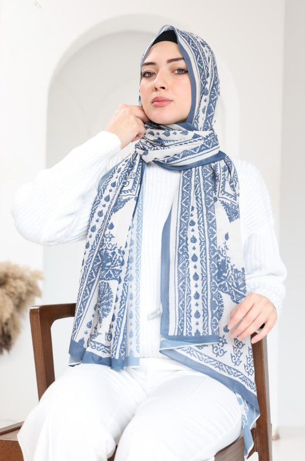 Indigo Heritage Scarf – Classic Blue Motifs