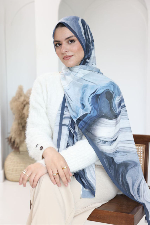 Ocean Marble Scarf – Fluid Elegance in Blue Hues