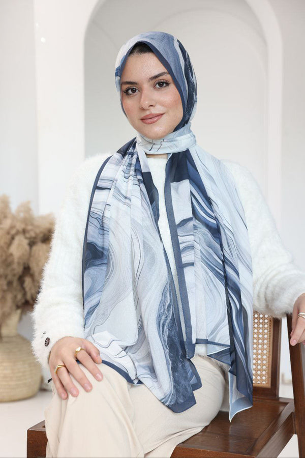 Ocean Marble Scarf – Fluid Elegance in Blue Hues