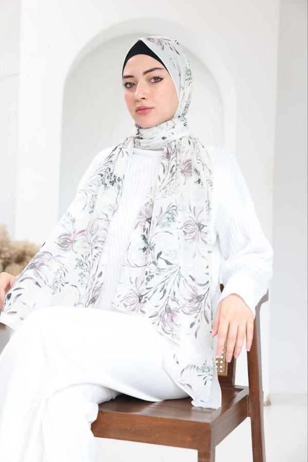 Lavender Bloom Scarf – Soft Florals in Misty Tones